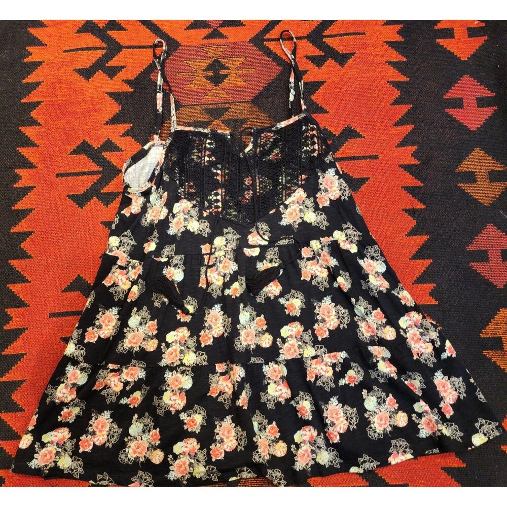 NEW Vintage By Torrid Floral Lace-Trim Sleeveless Top Size 1 Black Pink